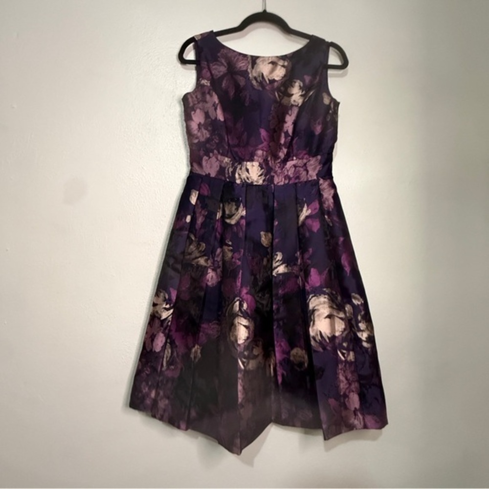 Eliza J Purple Floral Sleeveless Fit ‘n Flare Jacquard Dress. Sz 6.